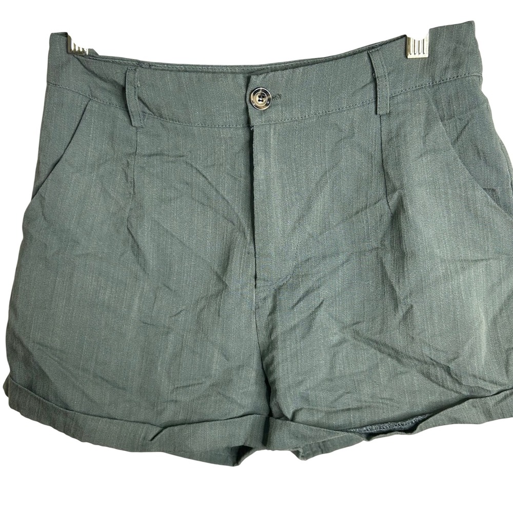 SHEIN Petite M‎ Olive Green High Waisted Pleated Cuffed Shorts Casual Summer
